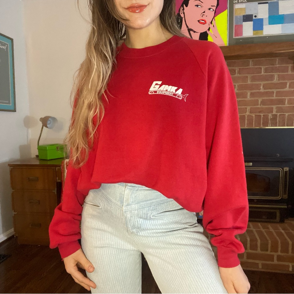 Vintage 90s Gamka Construction Equipment Raglan Crewneck Sweatshirt USA… - Picture 1 of 13